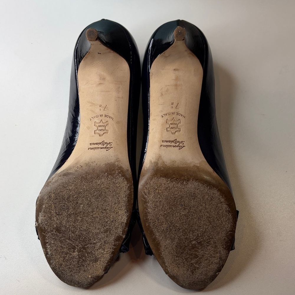 Butter Dandy Navy Blue Patent Leather Peep-Toe Heels Women’s 7 1/2 B - Picture 7 of 16